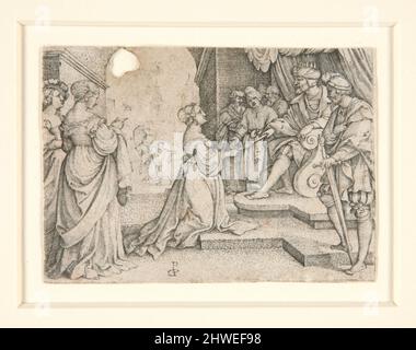 Ester prima di Ahasuerus. Artista: Georg Pencz, tedesco, ca. 1500–1550 Foto Stock