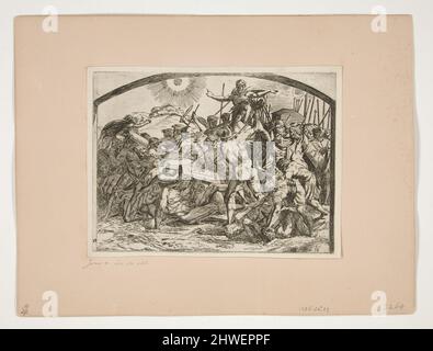 Giosuè comanda al Sole e alla Luna di rimanere fermi, dai dipinti della Loggia. Etcher: Orazio Borgianni, italiano, ca. 1578–1616After: Raffaello, italiano, 1483–1520 Foto Stock