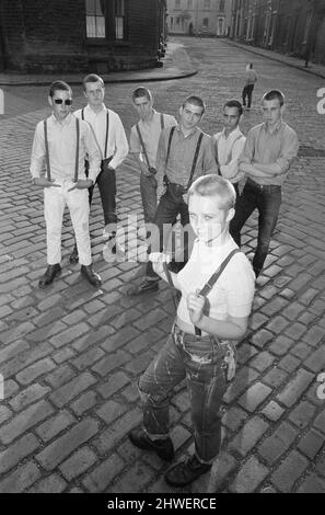 L'adolescente di diciassette anni Janet Askham pone in strada a casa sua a Huddersfield, West Riding of Yorkshire. 6th giugno 1970. Foto Stock