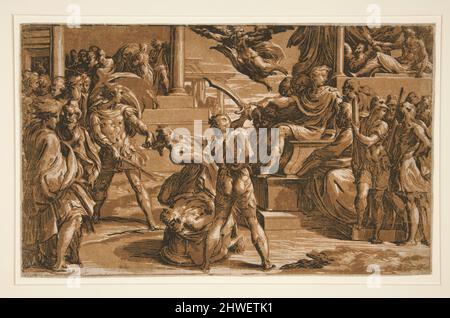 Il martirio di San Paolo e la condanna di San Pietro. Taglialegno: Antonio da Trento, italiano, 1508–1550After: Parmigianino, italiano, 1503–1540 Foto Stock