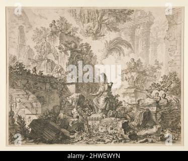 Vedute di Roma: Frontespizio con statua di Minerva. Artista: Giovanni Battista Piranesi, italiano, 1720–1778 Foto Stock