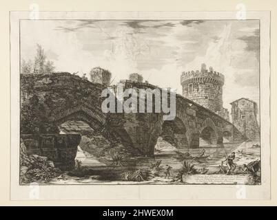 Vista del Ponte Lugano su l’Anione, da vedute di Ponte Lugano sull’Anio. Artista: Giovanni Battista Piranesi, italiano, 1720–1778 Foto Stock