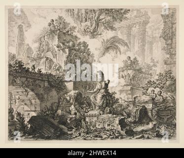 Vedute di Roma: Frontespizio con statua di Minerva. Artista: Giovanni Battista Piranesi, italiano, 1720–1778 Foto Stock