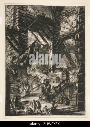 Carceri, VIII: La scala con Trofei. Artista: Giovanni Battista Piranesi, italiano, 1720–1778 Foto Stock