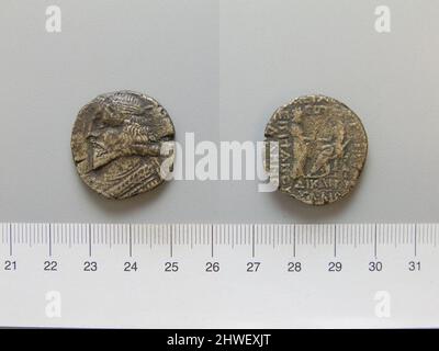 Tetradrachm di Vologases i, re partico di Seleucia ad Tigrim. Regnante: Vologases i, re di Partia, regnò 51–78, morì 78 Mint: Seleucia ad Tigrim artista: Sconosciuto Foto Stock