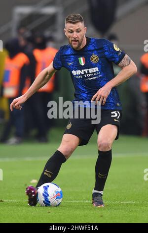 Milano, Italia. 04th Mar 2022. Milano Skriniar (FC Inter) in azione la Serie A tra FC.Inter e US. Salernitana 1919 allo Stadio San Siro Punteggio finale: 5-0 a Milano il 4 marzo 2022. (Foto di Agostino Gemito/Pacific Press/Sipa USA) Credit: Sipa USA/Alamy Live News Foto Stock