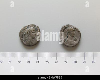 Tetradrachm di Nerone, imperatore di Roma da Alessandria. Regnante: Nerone, Imperatore di Roma, Romano, A.D. 37–68, regnò A.D. 54–68 Mint: Alessandria artista: Onorato sconosciuto: Agrippina il giovane, A.D. 15–59 Foto Stock