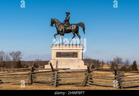 Il principale monumento generale John Fulton Reynolds a Chambersburg Pike presso il Gettysburg National Military Park a Gettysburg, Pennsylvania, USA Foto Stock