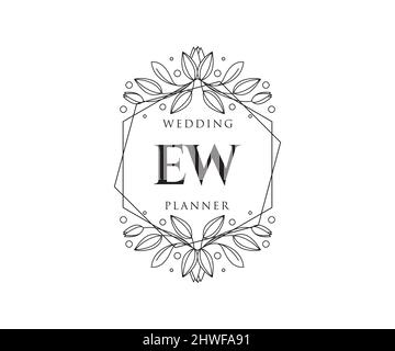 EW iniziali lettera matrimonio monogramma collezione loghi, modelli moderni minimalistici e floreali disegnati a mano per carte di invito, Salva la data, elegante Illustrazione Vettoriale