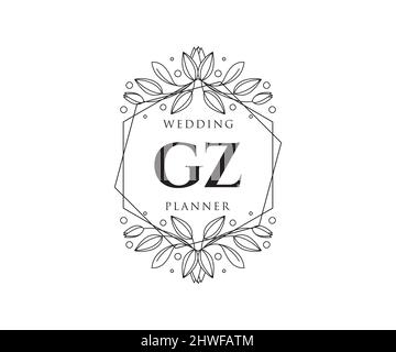 GZ iniziali lettera matrimonio monogramma collezione loghi, modelli moderni minimalistici e floreali disegnati a mano per carte di invito, Salva la data, elegante Illustrazione Vettoriale