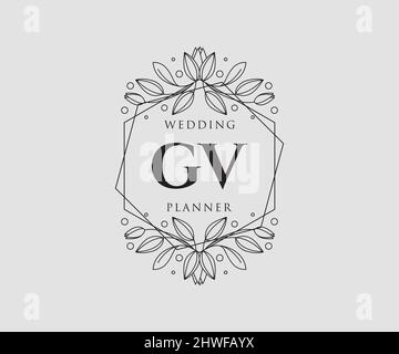 GV iniziali lettera Wedding monogramma collezione loghi, disegnati a mano moderni minimalistici e modelli floreali per carte di invito, Salva la data, elegante Illustrazione Vettoriale