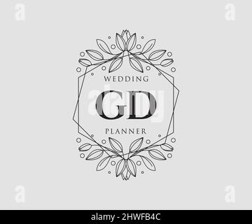 GD iniziali lettera matrimonio monogramma collezione loghi, modelli moderni minimalisti e floreali disegnati a mano per carte di invito, Salva la data, elegante Illustrazione Vettoriale