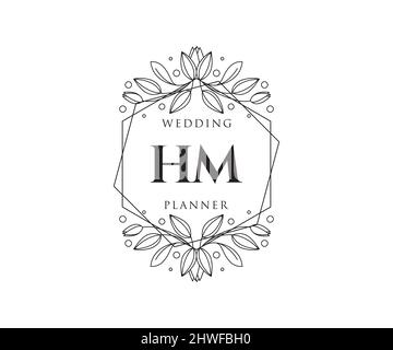 HM iniziali lettera Wedding monogramma collezione di loghi, disegnati a mano moderni minimalistici e modelli floreali per le carte di invito, Salva la data, elegante Illustrazione Vettoriale