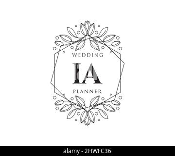 Ia iniziali lettera matrimonio monogramma collezione loghi, disegnati a mano moderno minimalista e modelli floreali per carte di invito, Salva la data, elegante Illustrazione Vettoriale