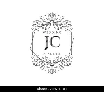 JC iniziali lettera Wedding monogramma collezione loghi, a mano disegnata moderna minimalista e modelli floreali per carte di invito, Salva la data, elegante Illustrazione Vettoriale