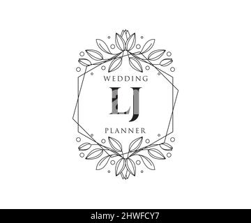 LJ iniziali lettera matrimonio monogramma collezione loghi, disegnati a mano moderno minimalista e modelli floreali per carte di invito, Salva la data, elegante Illustrazione Vettoriale