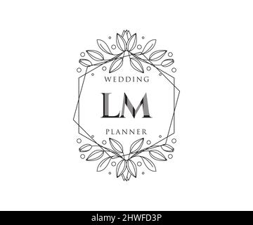 LM iniziali lettera matrimonio monogramma collezione loghi, a mano disegnata moderna minimalista e modelli floreali per le carte di invito, Salva la data, elegante Illustrazione Vettoriale