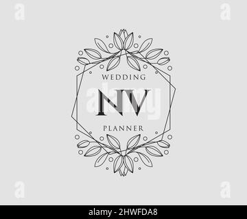 NV iniziali lettera matrimonio monogramma collezione loghi, disegnati a mano moderno minimalista e modelli floreali per carte di invito, Salva la data, elegante Illustrazione Vettoriale