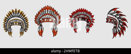 illustrazione vettore set indiano apache cappello Illustrazione Vettoriale