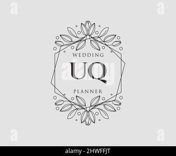 UQ iniziali lettera matrimonio monogramma collezione loghi, disegnati a mano moderno minimalista e modelli floreali per carte di invito, Salva la data, elegante Illustrazione Vettoriale