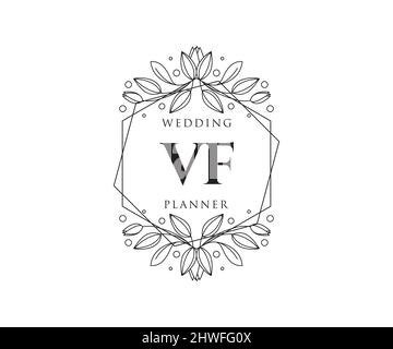 VF iniziali lettera matrimonio monogramma collezione loghi, disegnati a mano moderno minimalista e modelli floreali per carte di invito, Salva la data, elegante Illustrazione Vettoriale