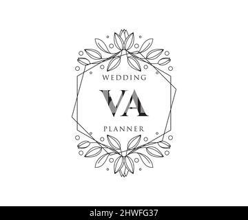 Va sigle lettera Wedding monogramma collezione loghi, disegnati a mano moderni minimalistici e modelli floreali per carte di invito, Salva la data, elegante Illustrazione Vettoriale