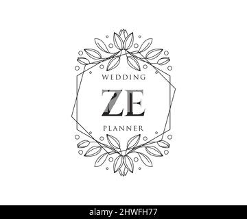 ZE iniziali lettera matrimonio monogramma collezione loghi, disegnati a mano moderno minimalista e modelli floreali per carte di invito, Salva la data, elegante Illustrazione Vettoriale