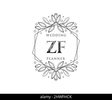 ZF iniziali lettera Wedding monogramma collezione loghi, modelli moderni minimalisti e floreali disegnati a mano per carte di invito, Salva la data, elegante Illustrazione Vettoriale