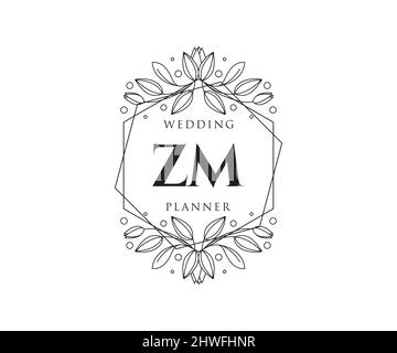 ZM iniziali lettera matrimonio monogramma collezione loghi, modelli moderni minimalisti e floreali disegnati a mano per carte di invito, Salva la data, elegante Illustrazione Vettoriale