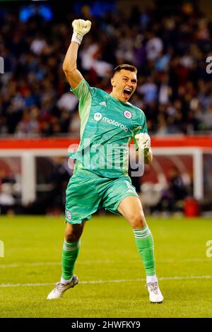 Chicago, USA, 05 marzo 2022. Major League Soccer (MLS) Chicago Fire FC il portiere Gaga Slonina reagisce a chiamare gli arbitri durante una partita contro Orlando City SC al Soldier Field di Chicago, il, USA. Credit: Tony Gadomski / All Sport Imaging / Alamy Live News Foto Stock