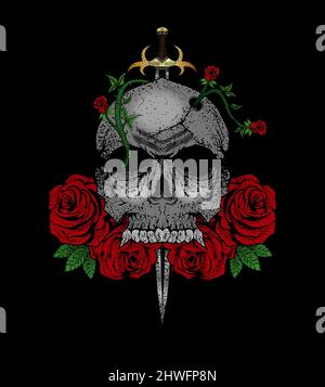 illustrazione vettore cranio fiore rosa Illustrazione Vettoriale