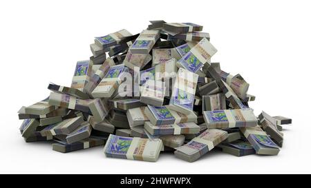 Grande mucchio di franchi CFA dell'Africa occidentale nota un sacco di soldi su sfondo bianco. 3d resa di pacchi di contanti Foto Stock