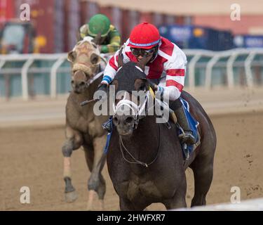 Ozone Park, NY, USA. 5th Mar 2022. 5 marzo 2022: Officiando #3, indetto dal jockey Manny Franco vince la Tom Fool handicap (grado 3) il Gotham Stakes Day all'Aqueduct Racetrack di Ozone Park, N.Y. il 5th marzo 2022. Jason Moran/Eclipse Sportswire/CSM/Alamy Live News Foto Stock