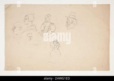 Foglio di studi di figura. Artista: Edwin Austin Abbey, americano, 1852–1911, M.A. (HON.) 1897 Foto Stock
