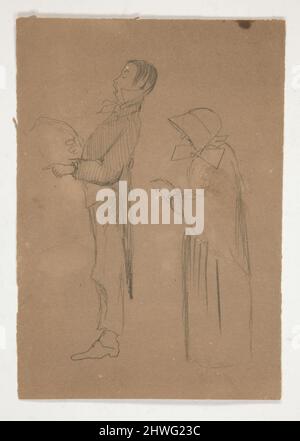 Studi di profilo dell'uomo e della donna anziana (recto); tre schizzi di teste e di schizzo non identificato (verso). Artista: Edwin Austin Abbey, americano, 1852–1911, M.A. (HON.) 1897 Foto Stock