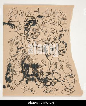 Foglio di schizzi di teste. Artista: Edwin Austin Abbey, americano, 1852–1911, M.A. (HON.) 1897 Foto Stock
