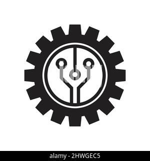 Vettore modello di design logo GEAR. Icona astratta del vettore gear tech. Illustrazione Vettoriale