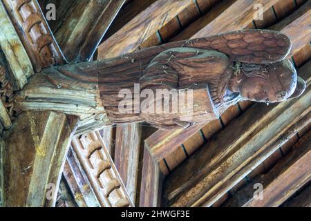 Grandi angeli nel tetto a travi di martello. Holme Hale chiesa Norfolk Foto Stock