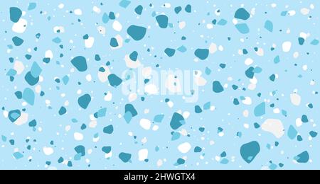 Terrazzo veneziano frammenti di pietra senza giunture in colore blu bianco menta. Moderno minimalistico pavimento piastrella astratto sfondo vettore illustrazione Illustrazione Vettoriale