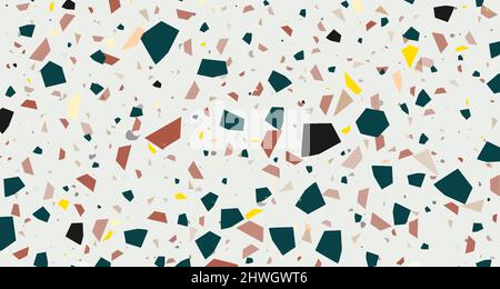 Terrazzo veneziano senza giunture frammenti di pietra modello. Moderno minimalista pavimento piastrella alla moda astratto sfondo illustrazione vettoriale. Illustrazione Vettoriale