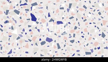 Terrazzo veneziano frammenti di pietra senza cuciture motivo color rosa pesca blu viola. Moderno minimalistico pavimento piastrella astratta sfondo vettore i Illustrazione Vettoriale