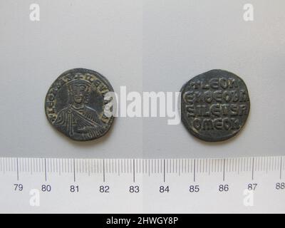 1 Nummo di Leone VI, imperatore di Bisanzio 886 912 da Costantinopoli. Regnante: Leone VI, imperatore di Bisanzio, 866–912, regnò 886–912 Mint: Costantinopoli Foto Stock