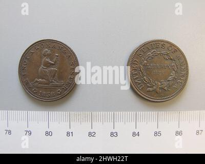 “Non sono una donna e una sorella” Token tempo duro anti-schiavitù. Produttore: Gibbs, Gardner and Company, americano, attivo 1830sManufacturer: American Anti-Slavery Society, americano, 1830–1870 Foto Stock