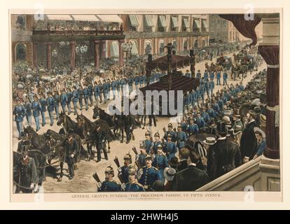 Funerale del General Grant – la Processione che passa sulla Quinta strada, da Harper’s Weekly, supplemento, 15th agosto 1885. Artista: Thure de Thulstrup, americano, nato Svezia, 1848–1930 Foto Stock