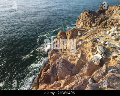 La testa del drago sorge dall'acqua - la roccia o la formazione di lava con la forma di un grande animale. Popolare destinazione di viaggio formazione di roccia vulcanica in Foto Stock