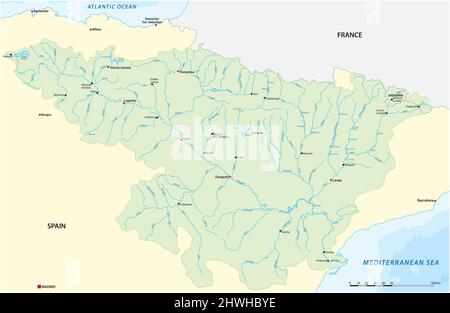 Mappa vettoriale del bacino del fiume Ebro, Spagna Illustrazione Vettoriale