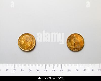 Mock Queen Victoria Penny Token con Tom Thumb. Produttore: Allen & Moore Foto Stock