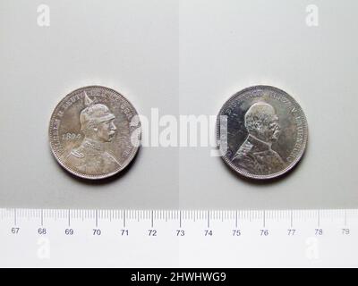 Medaglia di Kaiser Wilhelm II e otto von Bismark. Oggetto: Guglielmo II, re di Prussia, 1859–1941, regnò 1888–1918 oggetto: Otto von Bismarck, tedesco, 1815–1898Engraver: Wolfgang Lauer Foto Stock