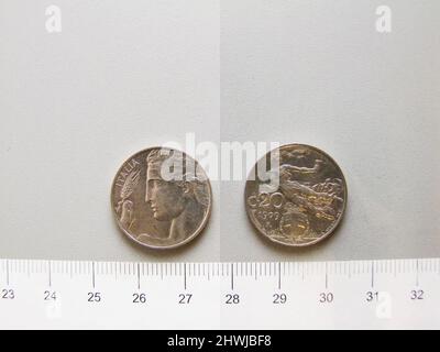 20 Centesimi di Vittorio Emanuele III, re d'Italia da Roma. Regnante: Vittorio Emanuele III, re d'Italia, 1869–1947, regnò 1900–1946 Mint: RomeMaker: Leonardo Bistolfi, italiano, 1859–1933Engraver: Luigi Giorgi, italiano, 1848–1912 Foto Stock