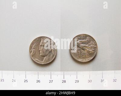 20 Centesimi di Vittorio Emanuele III, re d'Italia da Roma. Regnante: Vittorio Emanuele III, re d'Italia, 1869–1947, regnò 1900–1946 Mint: RomeMaker: Leonardo Bistolfi, italiano, 1859–1933Engraver: Luigi Giorgi, italiano, 1848–1912 Foto Stock